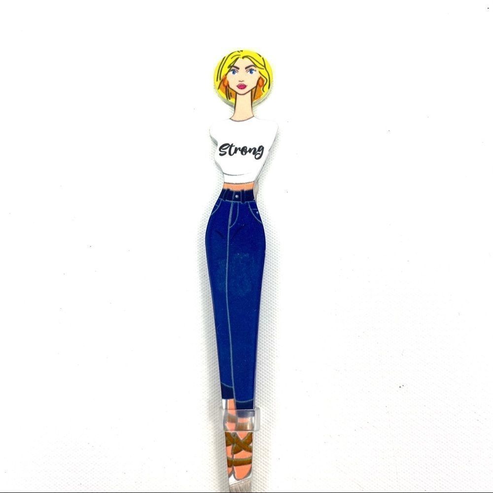 beauty secrets tweezers - blonde w tshirt and jeans w “strong” on tee new w tag